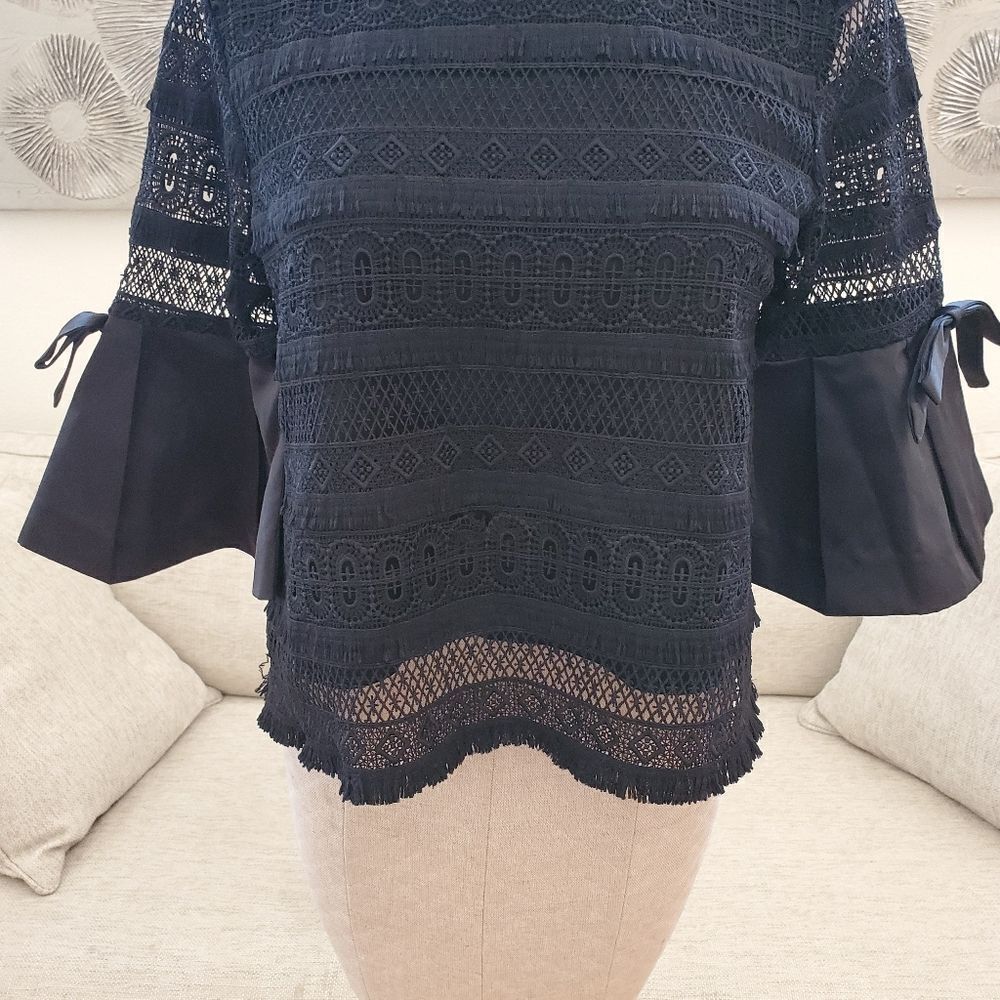Alpha & Omega | Satin Cuff Lace Blouse - size Medium in Black - Picture 6 of 14